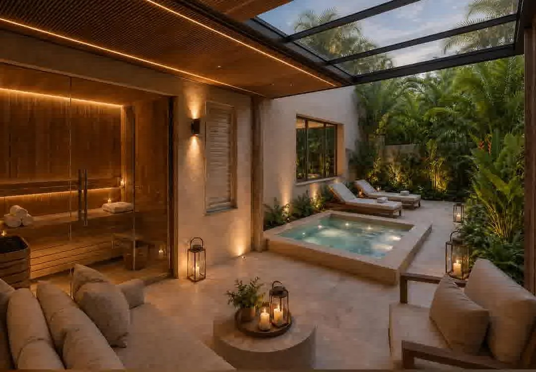 Projeto ilustrativo: garden concebido como spa privativo, com hidromassagem