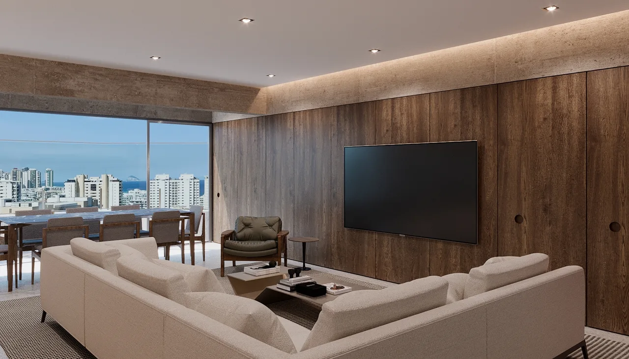 Projeto de decoração: sala com vista para a cidade