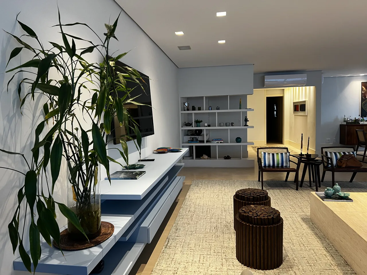 Living room with built-in shelving
