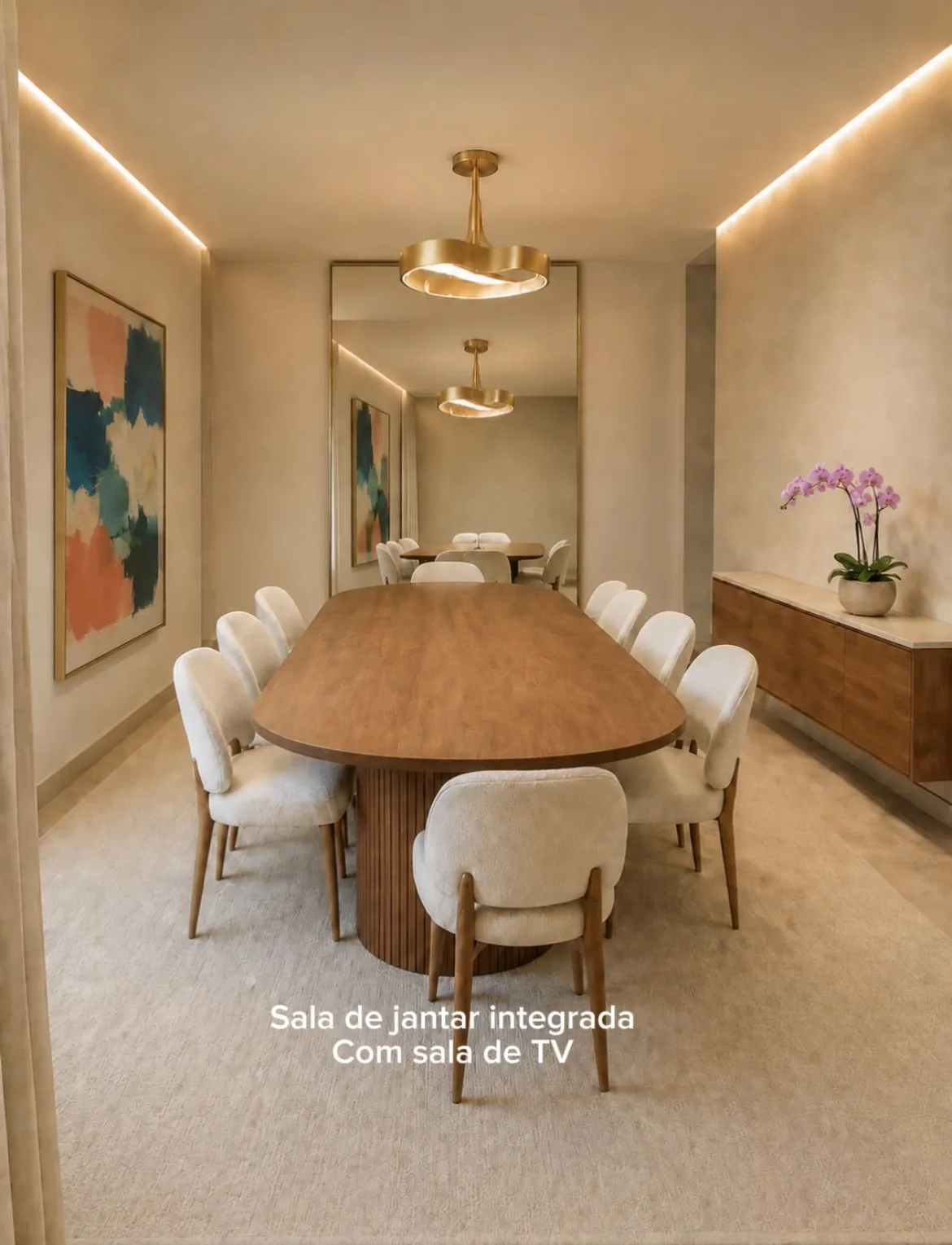 Projeto ilustrativo: sala de jantar integrada com sala de TV